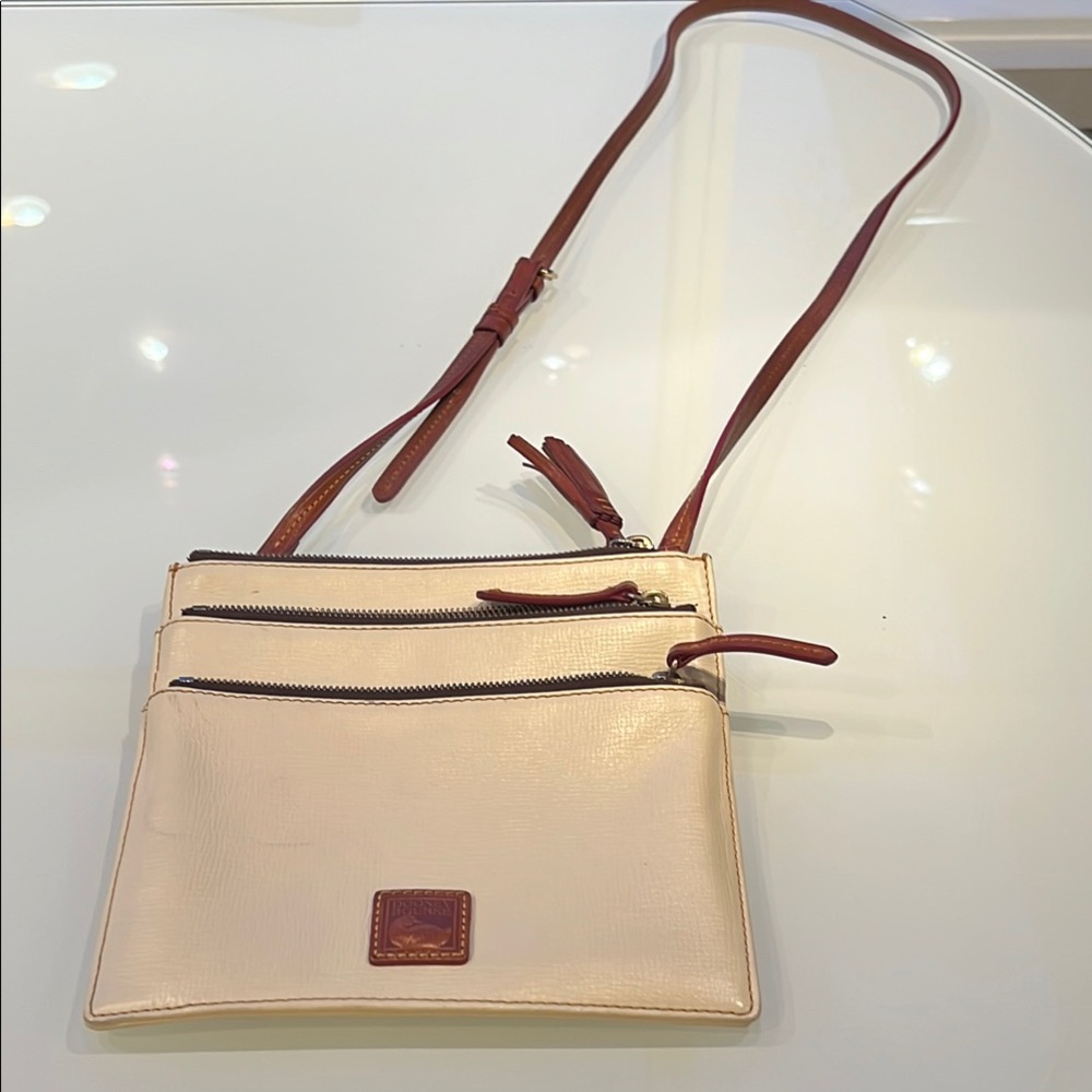Dooney & Bourke Cream and Brown Crossbody Bag with Adjustable Strap
